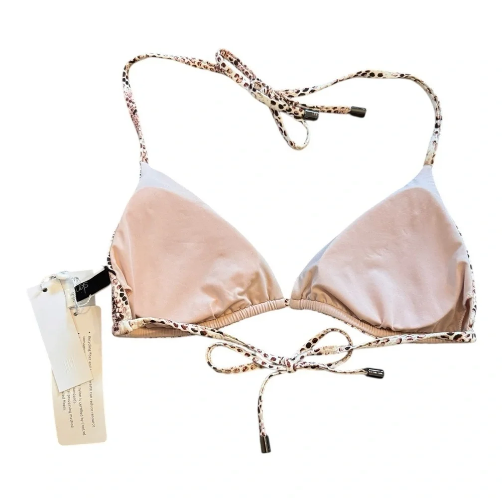 Skin Worldwide Snake Print Triangle Bikini Top in snake/rose dust NWT